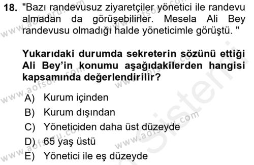 Yönetici Asistanlığı Dersi 2018 - 2019 Yılı (Vize) Ara Sınavı 18. Soru