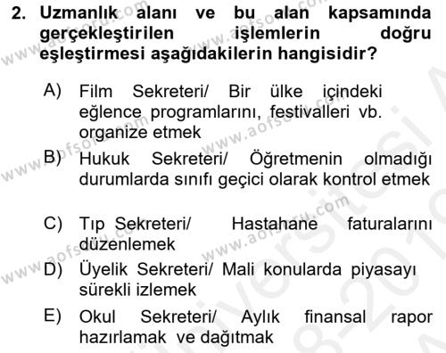 Yönetici Asistanlığı Dersi 2018 - 2019 Yılı (Vize) Ara Sınavı 2. Soru