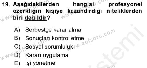 Yönetici Asistanlığı Dersi 2018 - 2019 Yılı (Final) Dönem Sonu Sınavı 19. Soru