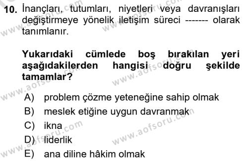 Yönetici Asistanlığı Dersi 2019 - 2020 Yılı (Vize) Ara Sınavı 10. Soru