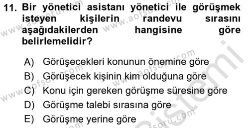 Yönetici Asistanlığı Dersi 2019 - 2020 Yılı (Vize) Ara Sınavı 11. Soru