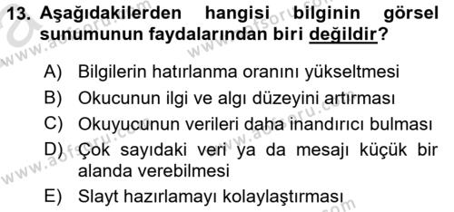 Yönetici Asistanlığı Dersi 2019 - 2020 Yılı (Vize) Ara Sınavı 13. Soru