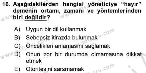 Yönetici Asistanlığı Dersi 2019 - 2020 Yılı (Vize) Ara Sınavı 16. Soru