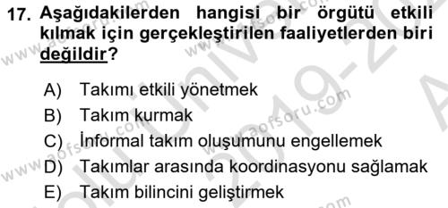 Yönetici Asistanlığı Dersi 2019 - 2020 Yılı (Vize) Ara Sınavı 17. Soru