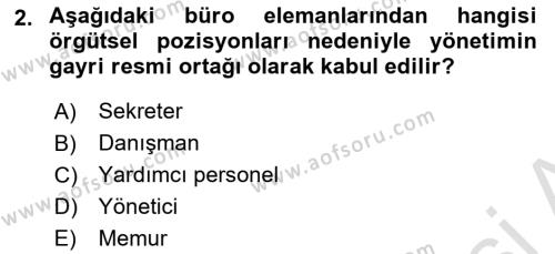 Yönetici Asistanlığı Dersi 2019 - 2020 Yılı (Vize) Ara Sınavı 2. Soru