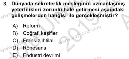 Yönetici Asistanlığı Dersi 2019 - 2020 Yılı (Vize) Ara Sınavı 3. Soru