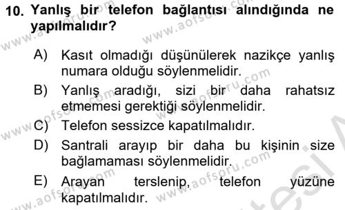 Yönetici Asistanlığı Dersi 2020 - 2021 Yılı Yaz Okulu Sınavı 10. Soru