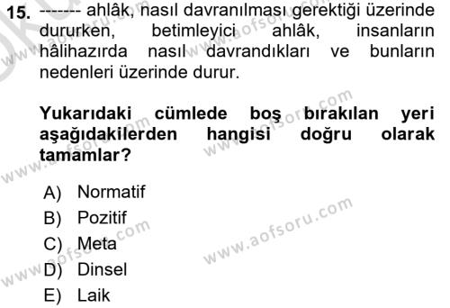 Yönetici Asistanlığı Dersi 2020 - 2021 Yılı Yaz Okulu Sınavı 15. Soru