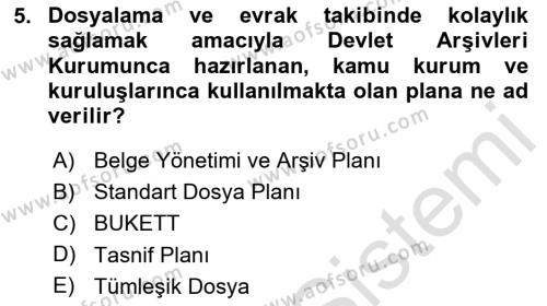 Yönetici Asistanlığı Dersi 2020 - 2021 Yılı Yaz Okulu Sınavı 5. Soru