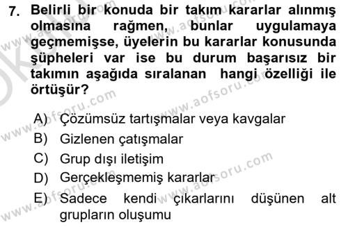 Yönetici Asistanlığı Dersi 2020 - 2021 Yılı Yaz Okulu Sınavı 7. Soru