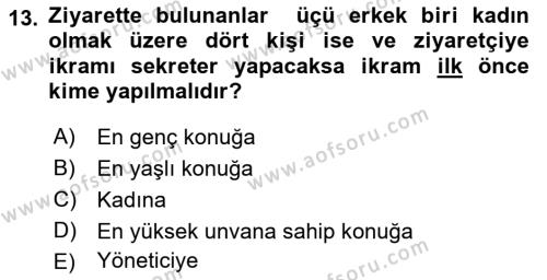 Yönetici Asistanlığı Dersi 2022 - 2023 Yılı (Vize) Ara Sınavı 13. Soru