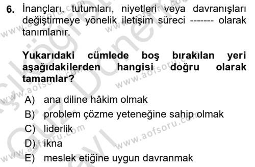 Yönetici Asistanlığı Dersi 2022 - 2023 Yılı (Vize) Ara Sınavı 6. Soru