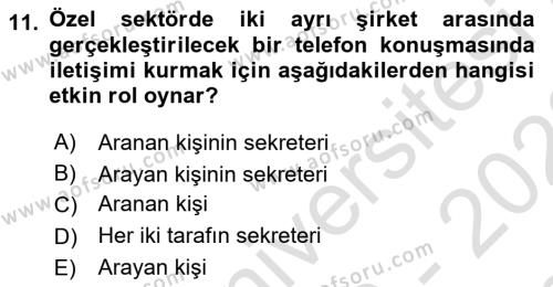 Yönetici Asistanlığı Dersi 2022 - 2023 Yılı (Final) Dönem Sonu Sınavı 11. Soru