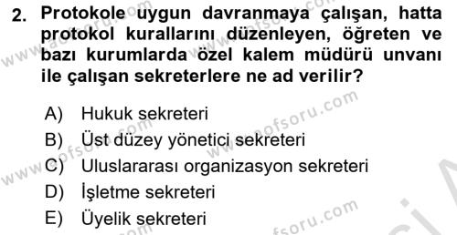 Yönetici Asistanlığı Dersi 2022 - 2023 Yılı (Final) Dönem Sonu Sınavı 2. Soru