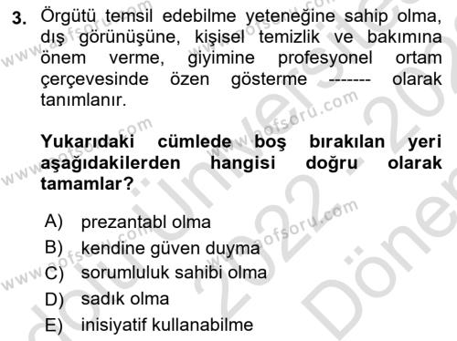 Yönetici Asistanlığı Dersi 2022 - 2023 Yılı (Final) Dönem Sonu Sınavı 3. Soru