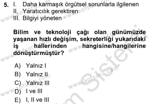 Yönetici Asistanlığı Dersi 2022 - 2023 Yılı (Final) Dönem Sonu Sınavı 5. Soru