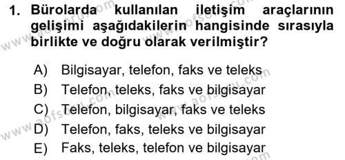 Yönetici Asistanlığı Dersi 2022 - 2023 Yılı Yaz Okulu Sınavı 1. Soru