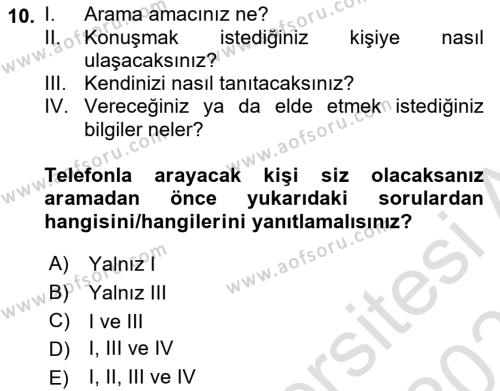 Yönetici Asistanlığı Dersi 2022 - 2023 Yılı Yaz Okulu Sınavı 10. Soru