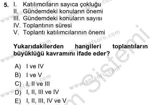 Yönetici Asistanlığı Dersi 2022 - 2023 Yılı Yaz Okulu Sınavı 5. Soru