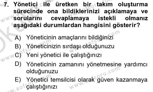 Yönetici Asistanlığı Dersi 2022 - 2023 Yılı Yaz Okulu Sınavı 7. Soru