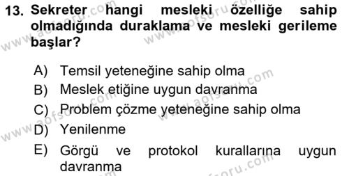 Yönetici Asistanlığı Dersi 2023 - 2024 Yılı (Vize) Ara Sınavı 13. Soru