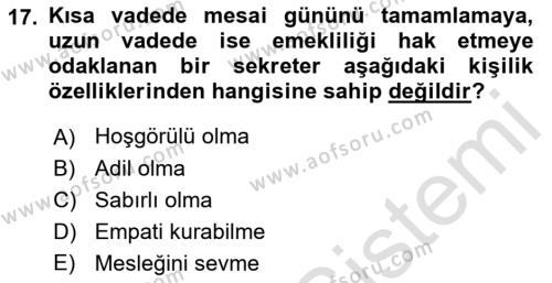 Yönetici Asistanlığı Dersi 2023 - 2024 Yılı (Vize) Ara Sınavı 17. Soru