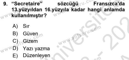 Yönetici Asistanlığı Dersi 2023 - 2024 Yılı (Vize) Ara Sınavı 9. Soru