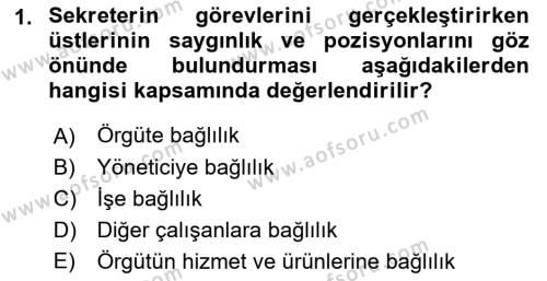 Yönetici Asistanlığı Dersi 2023 - 2024 Yılı (Final) Dönem Sonu Sınavı 1. Soru