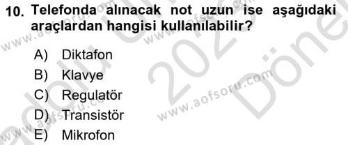 Yönetici Asistanlığı Dersi 2023 - 2024 Yılı (Final) Dönem Sonu Sınavı 10. Soru