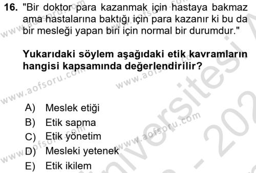 Yönetici Asistanlığı Dersi 2023 - 2024 Yılı (Final) Dönem Sonu Sınavı 16. Soru