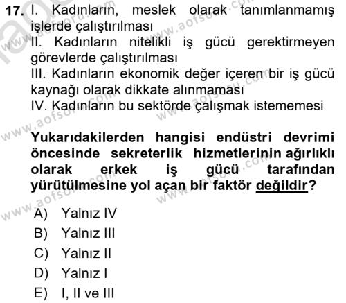 Yönetici Asistanlığı Dersi 2023 - 2024 Yılı Yaz Okulu Sınavı 17. Soru