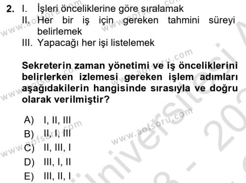 Yönetici Asistanlığı Dersi 2023 - 2024 Yılı Yaz Okulu Sınavı 2. Soru