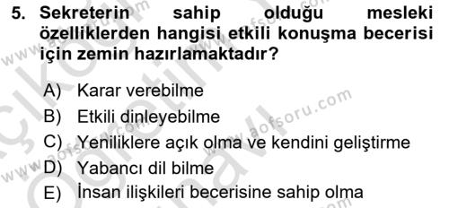 Yönetici Asistanlığı Dersi 2023 - 2024 Yılı Yaz Okulu Sınavı 5. Soru