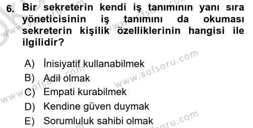 Yönetici Asistanlığı Dersi 2023 - 2024 Yılı Yaz Okulu Sınavı 6. Soru