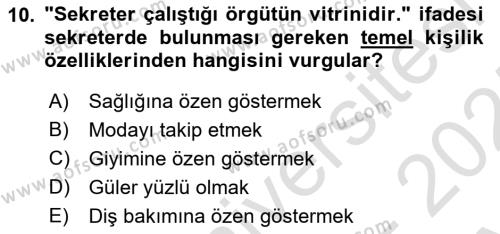 Yönetici Asistanlığı Dersi 2024 - 2025 Yılı (Vize) Ara Sınavı 10. Soru