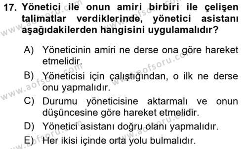 Yönetici Asistanlığı Dersi 2024 - 2025 Yılı (Vize) Ara Sınavı 17. Soru