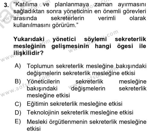 Yönetici Asistanlığı Dersi 2024 - 2025 Yılı (Vize) Ara Sınavı 3. Soru