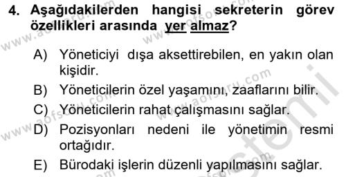 Yönetici Asistanlığı Dersi 2024 - 2025 Yılı (Vize) Ara Sınavı 4. Soru