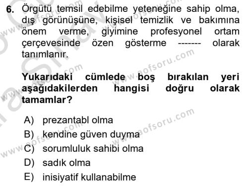 Yönetici Asistanlığı Dersi 2024 - 2025 Yılı (Vize) Ara Sınavı 6. Soru