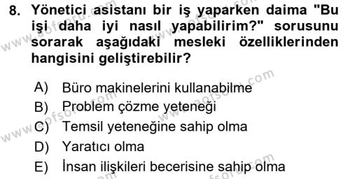 Yönetici Asistanlığı Dersi 2024 - 2025 Yılı (Vize) Ara Sınavı 8. Soru