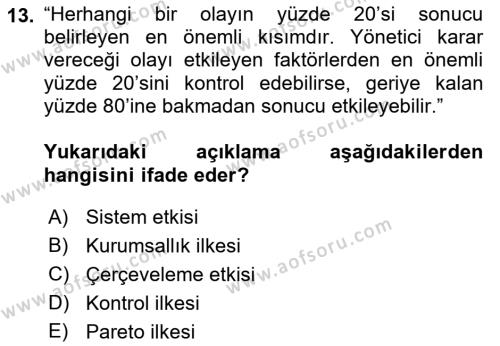 Ekip Yönetimi ve Liderlik Dersi 2021 - 2022 Yılı (Vize) Ara Sınavı 13. Soru