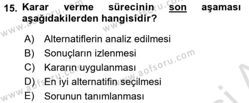 Ekip Yönetimi ve Liderlik Dersi 2021 - 2022 Yılı (Vize) Ara Sınavı 15. Soru