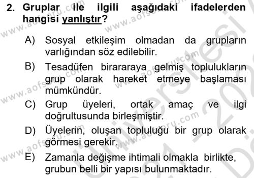 Ekip Yönetimi ve Liderlik Dersi 2021 - 2022 Yılı (Vize) Ara Sınavı 2. Soru