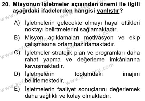 Ekip Yönetimi ve Liderlik Dersi 2021 - 2022 Yılı (Vize) Ara Sınavı 20. Soru