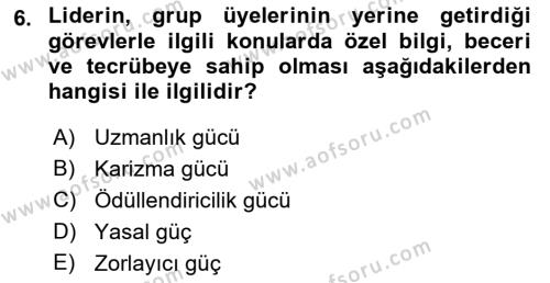 Ekip Yönetimi ve Liderlik Dersi 2021 - 2022 Yılı (Vize) Ara Sınavı 6. Soru