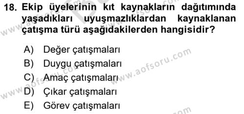 Ekip Yönetimi ve Liderlik Dersi 2021 - 2022 Yılı (Final) Dönem Sonu Sınavı 18. Soru