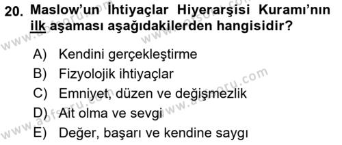 Ekip Yönetimi ve Liderlik Dersi 2021 - 2022 Yılı (Final) Dönem Sonu Sınavı 20. Soru