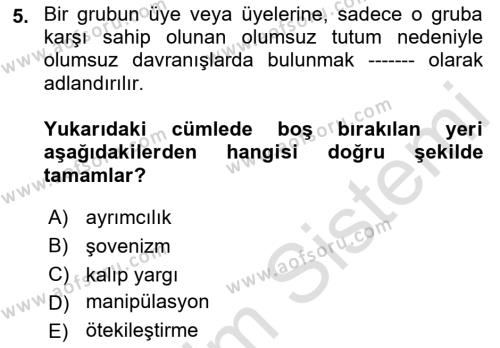 Ekip Yönetimi ve Liderlik Dersi 2021 - 2022 Yılı (Final) Dönem Sonu Sınavı 5. Soru