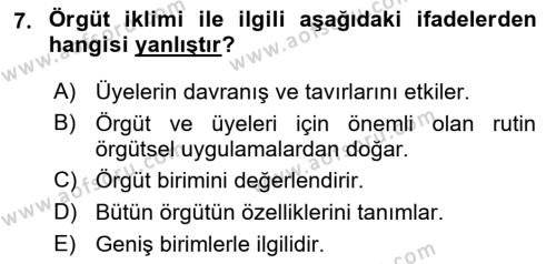 Ekip Yönetimi ve Liderlik Dersi 2021 - 2022 Yılı (Final) Dönem Sonu Sınavı 7. Soru