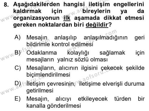 Ekip Yönetimi ve Liderlik Dersi 2021 - 2022 Yılı (Final) Dönem Sonu Sınavı 8. Soru